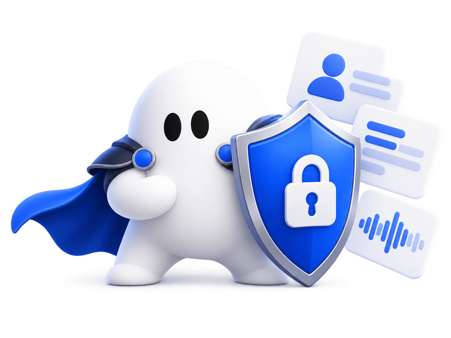 Proby guardian holding a shield to protect personal data cards